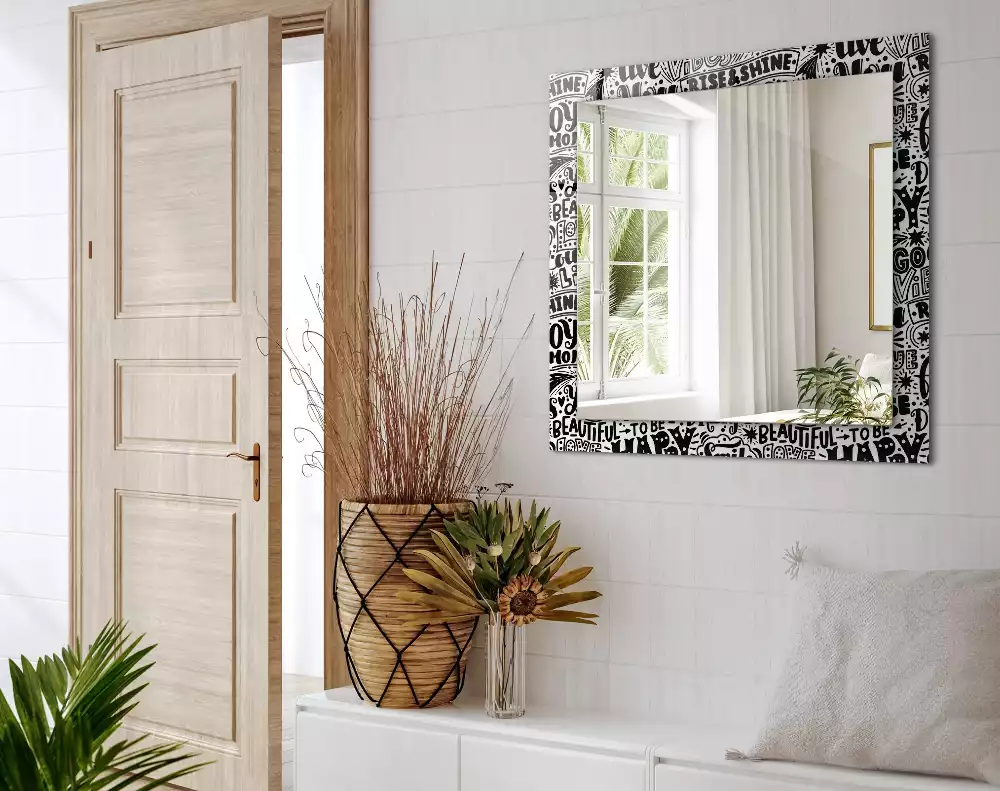 Rechthoekige spiegel met decoratie Motiverende handlettering