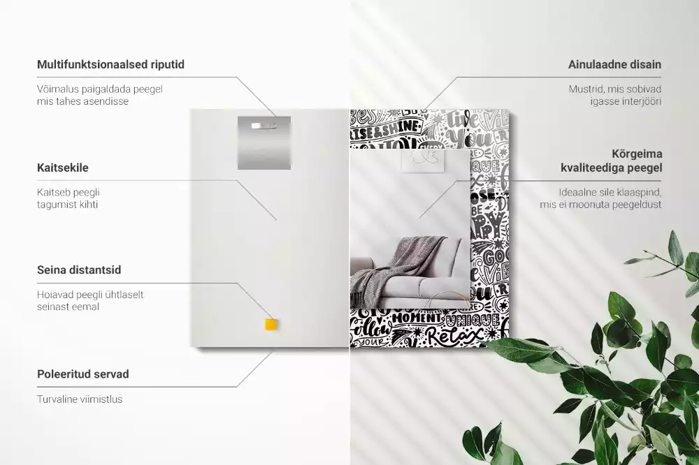 Rechthoekige spiegel met decoratie Motiverende handlettering