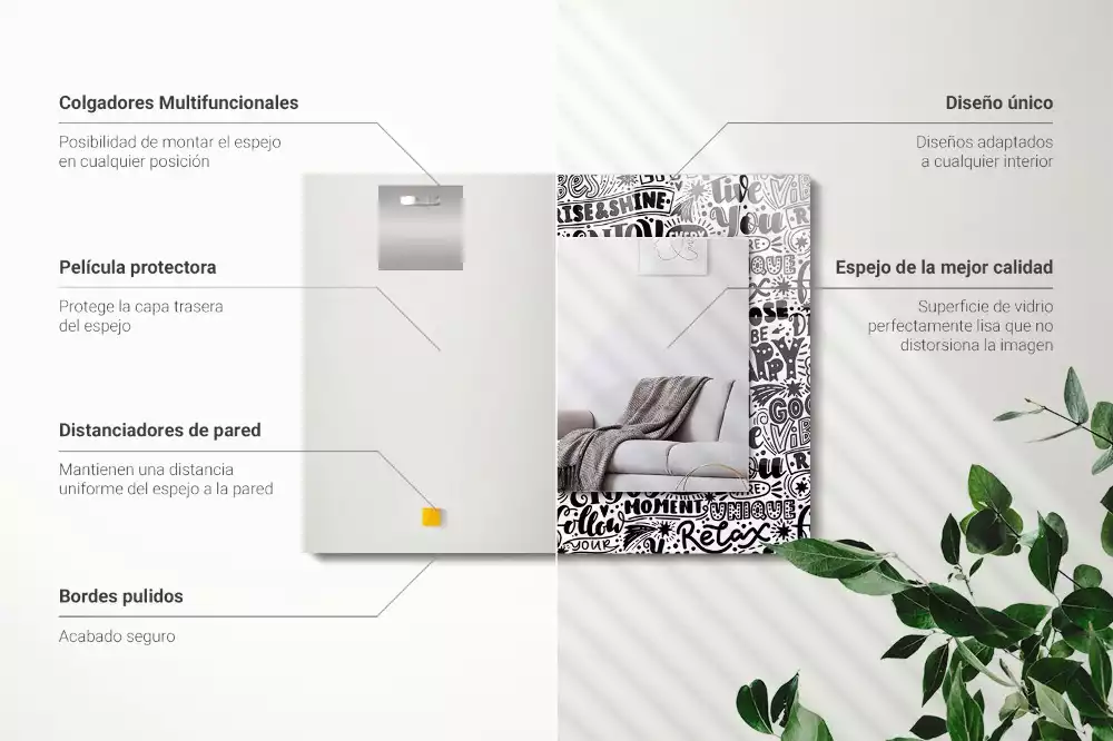 Rechthoekige spiegel met decoratie Motiverende handlettering