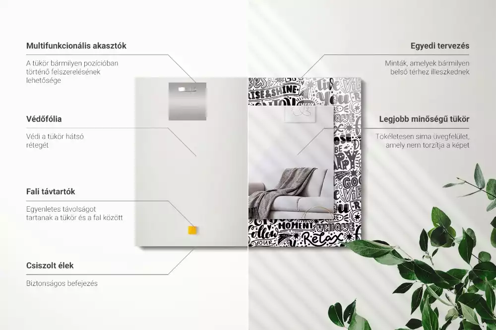 Rechthoekige spiegel met decoratie Motiverende handlettering