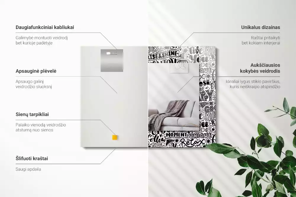 Rechthoekige spiegel met decoratie Motiverende handlettering