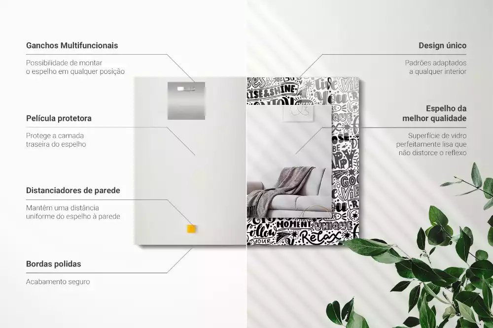 Rechthoekige spiegel met decoratie Motiverende handlettering