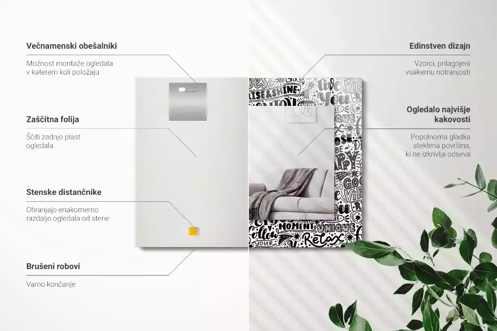 Rechthoekige spiegel met decoratie Motiverende handlettering