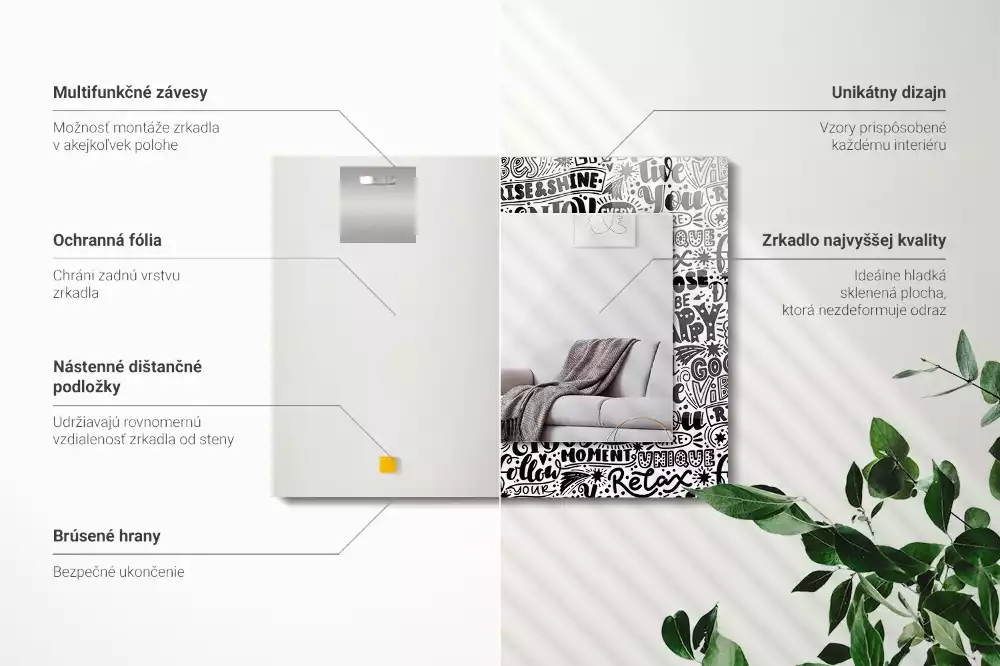 Rechthoekige spiegel met decoratie Motiverende handlettering