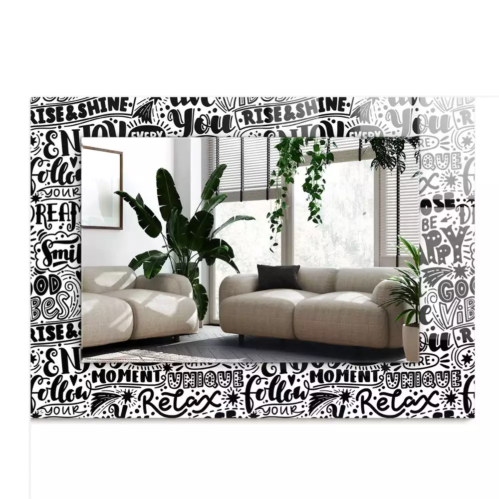 Rechthoekige spiegel met decoratie Motiverende handlettering