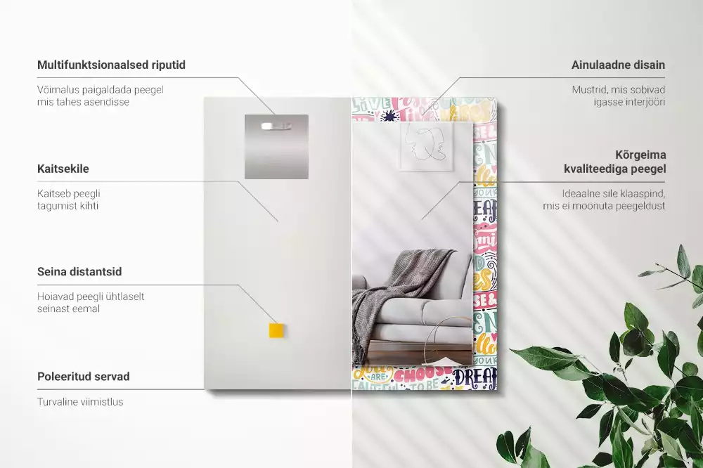 Rechthoekige spiegel lijst met print Kleurrijke motiverende inscripties