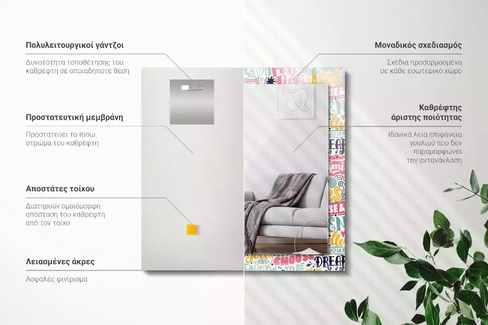 Rechthoekige spiegel lijst met print Kleurrijke motiverende inscripties