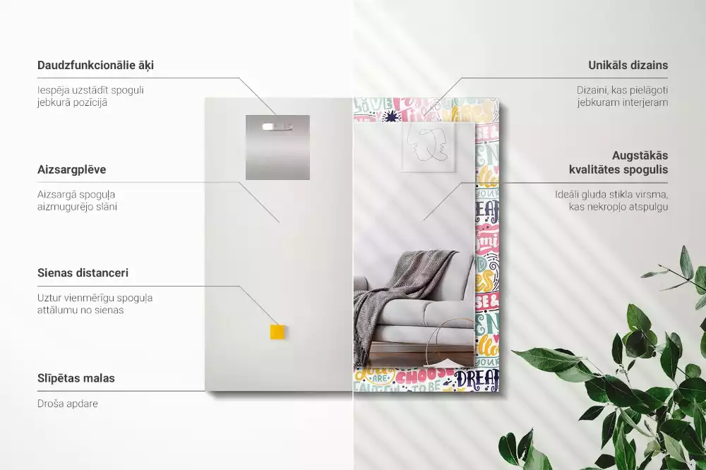 Rechthoekige spiegel lijst met print Kleurrijke motiverende inscripties