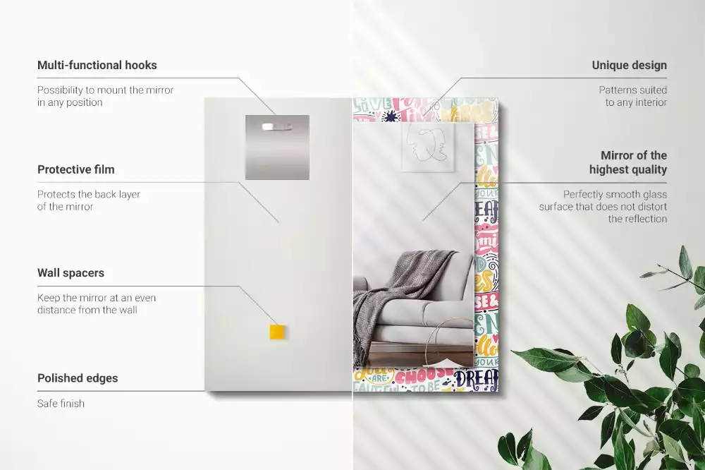 Rechthoekige spiegel lijst met print Kleurrijke motiverende inscripties