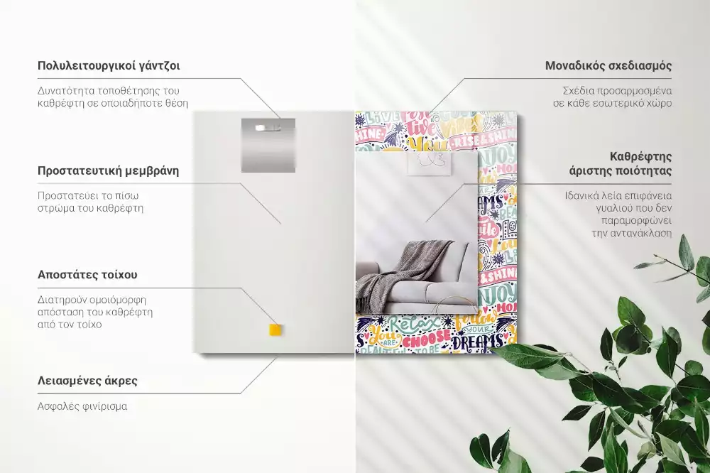 Rechthoekige spiegel lijst met print Kleurrijke motiverende inscripties