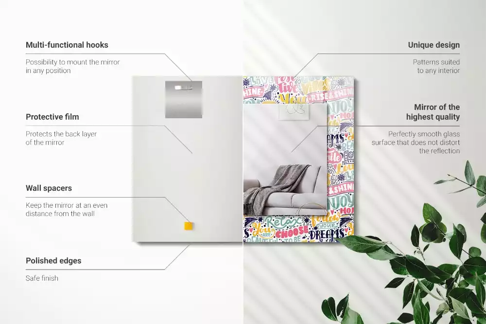 Rechthoekige spiegel lijst met print Kleurrijke motiverende inscripties