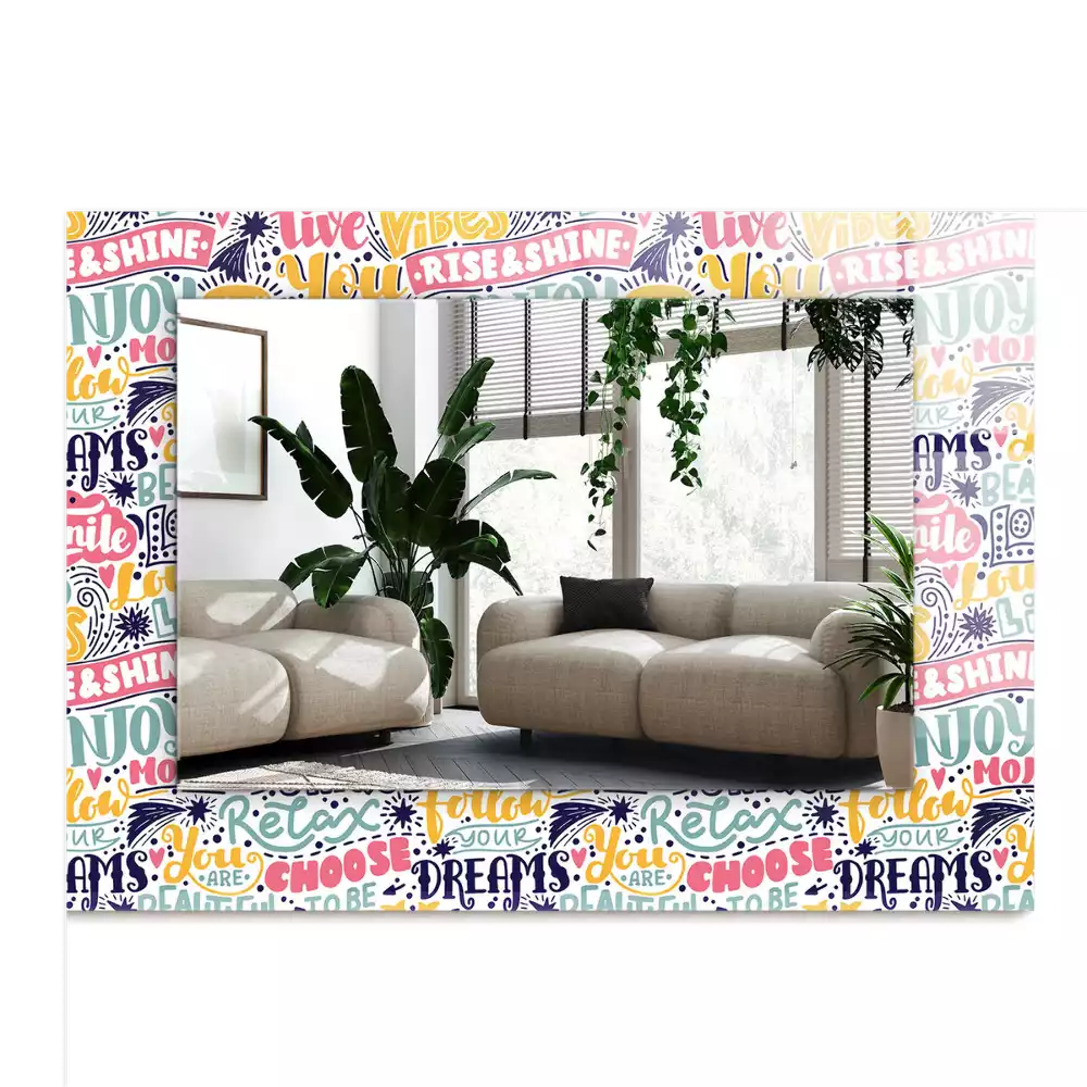 Rechthoekige spiegel lijst met print Kleurrijke motiverende inscripties