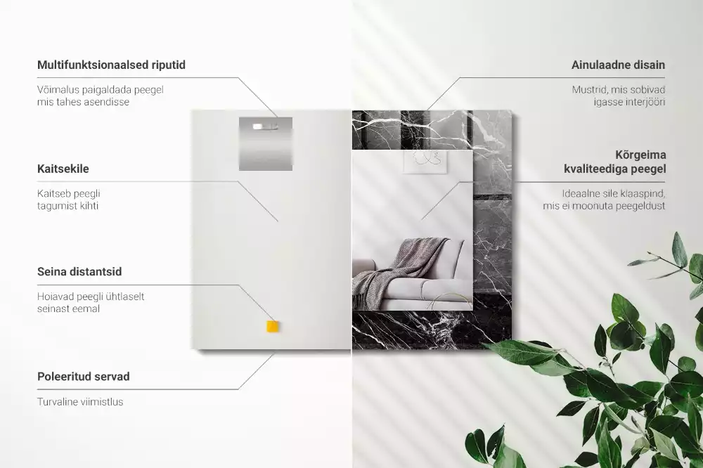 Bedrukte rechthoekige spiegel Zwart marmer