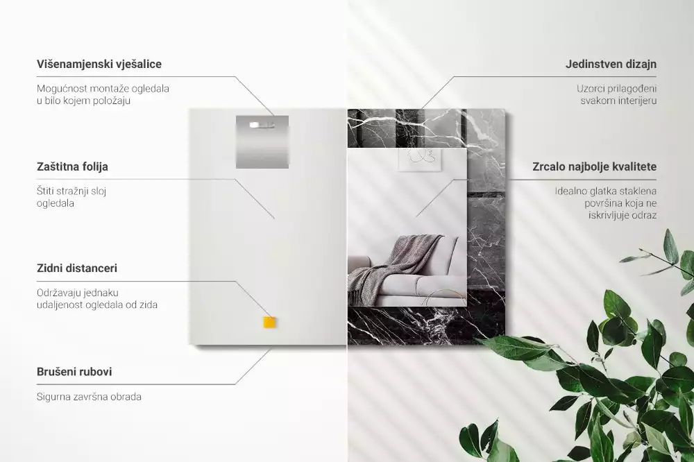 Bedrukte rechthoekige spiegel Zwart marmer