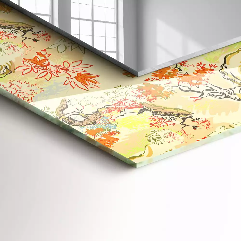 Rechthoekige spiegel met decoratie Japanse tuin
