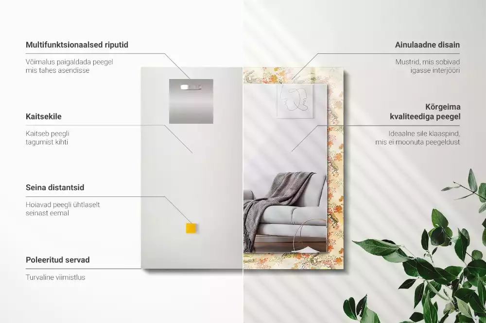 Rechthoekige spiegel met decoratie Japanse tuin