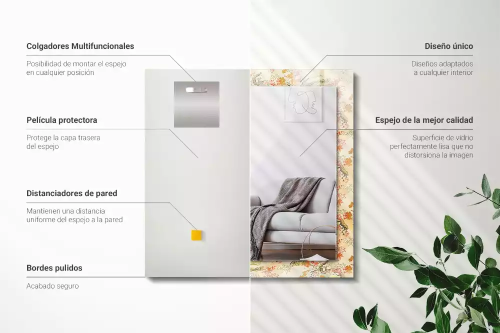 Rechthoekige spiegel met decoratie Japanse tuin