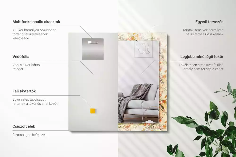 Rechthoekige spiegel met decoratie Japanse tuin