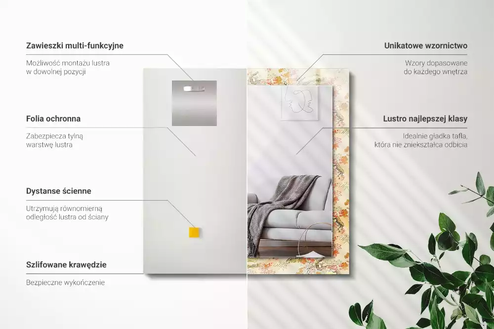 Rechthoekige spiegel met decoratie Japanse tuin