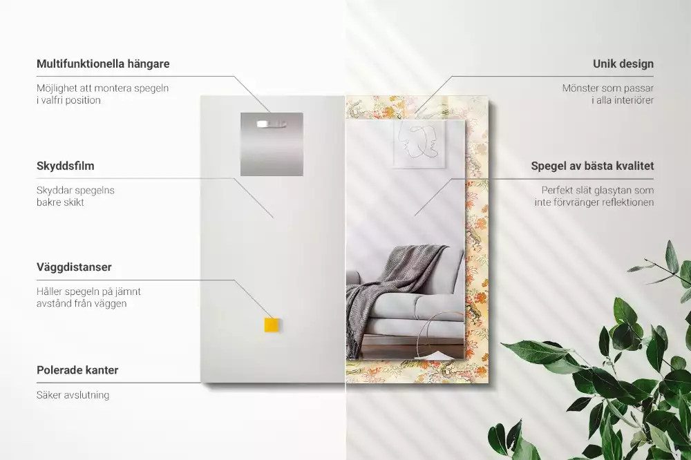 Rechthoekige spiegel met decoratie Japanse tuin