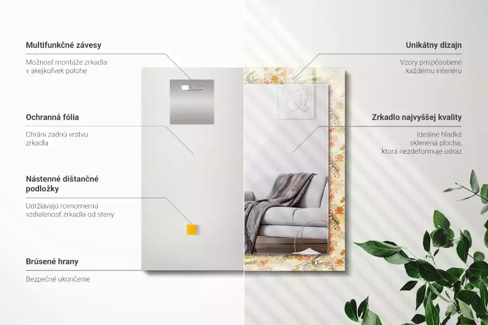 Rechthoekige spiegel met decoratie Japanse tuin