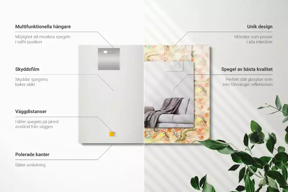 Rechthoekige spiegel met decoratie Japanse tuin