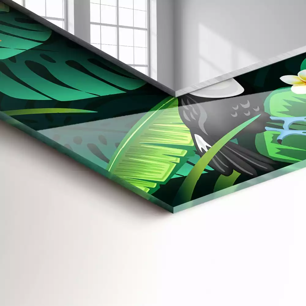 Rechthoekige spiegel lijst met print Toekans verlaten de jungle