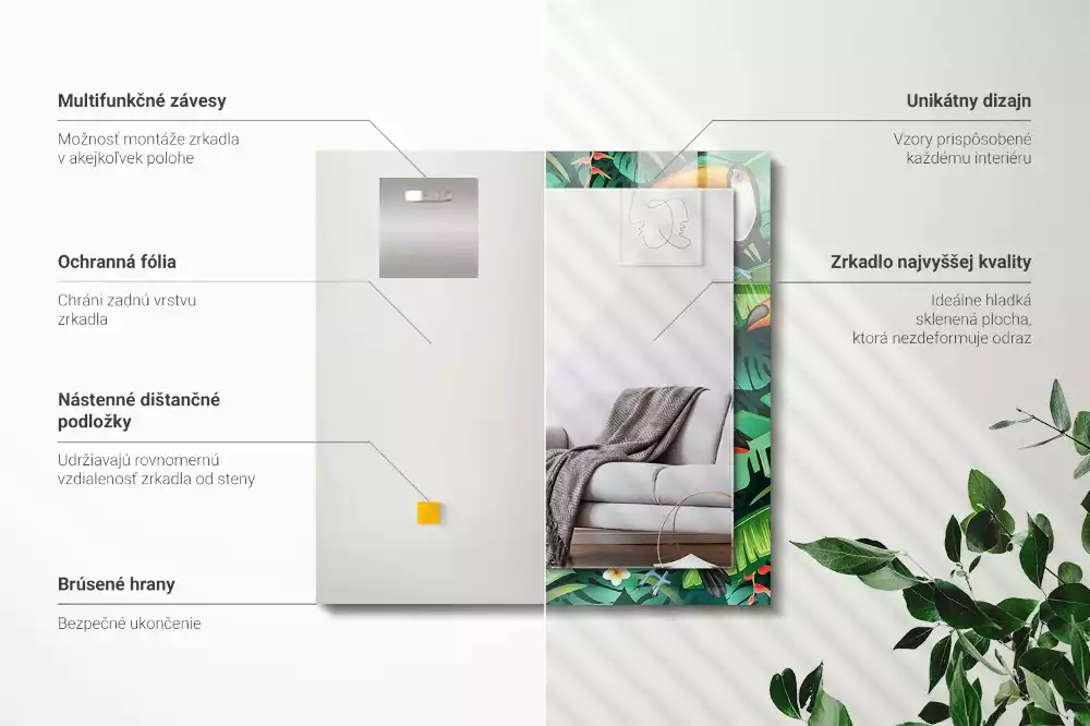 Rechthoekige spiegel lijst met print Toekans verlaten de jungle