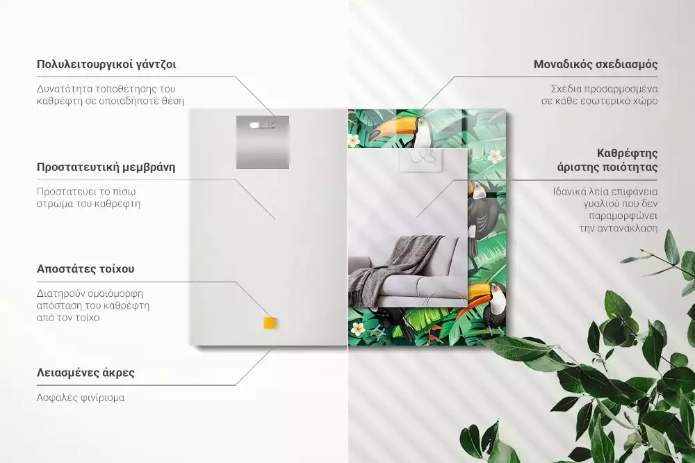 Rechthoekige spiegel lijst met print Toekans verlaten de jungle