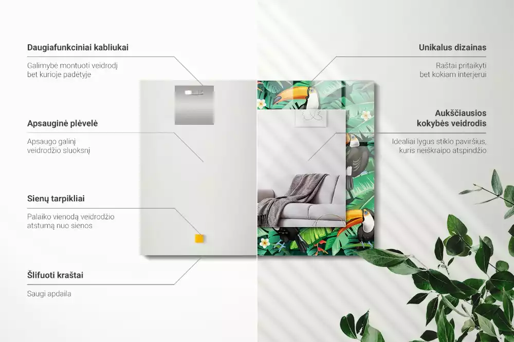 Rechthoekige spiegel lijst met print Toekans verlaten de jungle