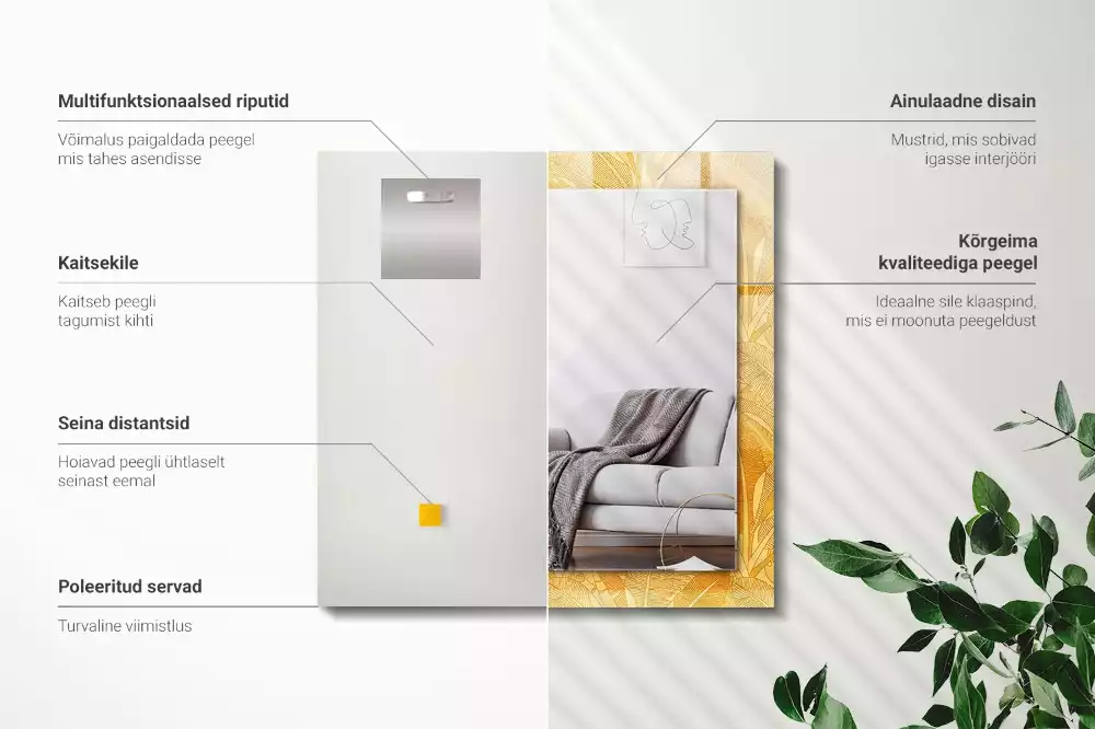 Bedrukte rechthoekige spiegel Bladerenpatroon oranje