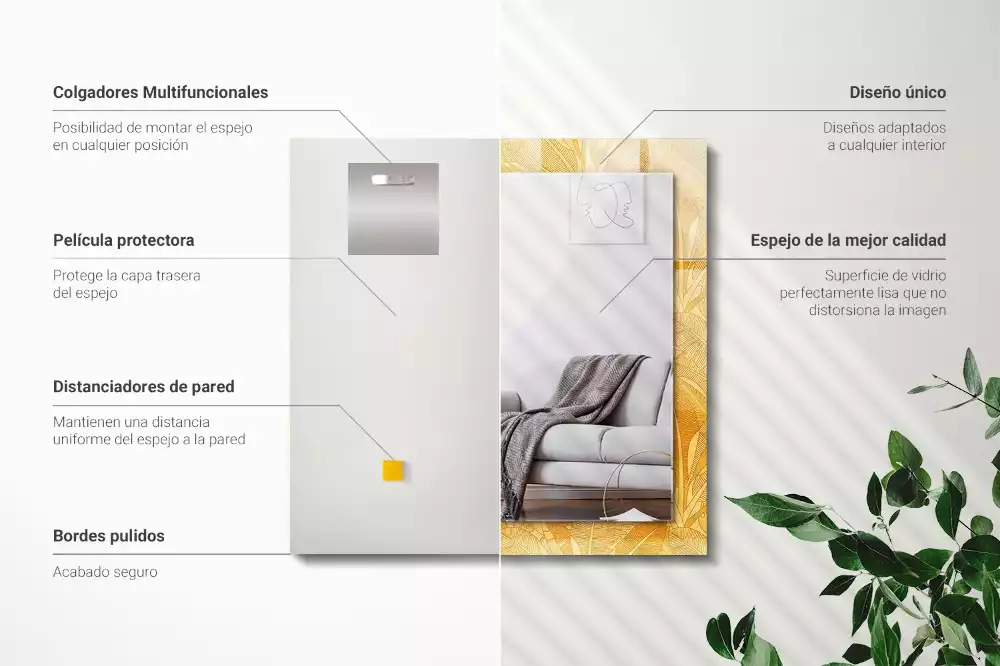 Bedrukte rechthoekige spiegel Bladerenpatroon oranje