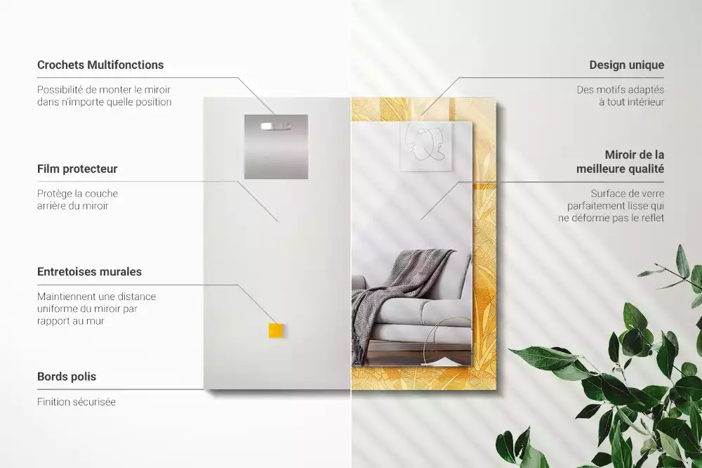 Bedrukte rechthoekige spiegel Bladerenpatroon oranje