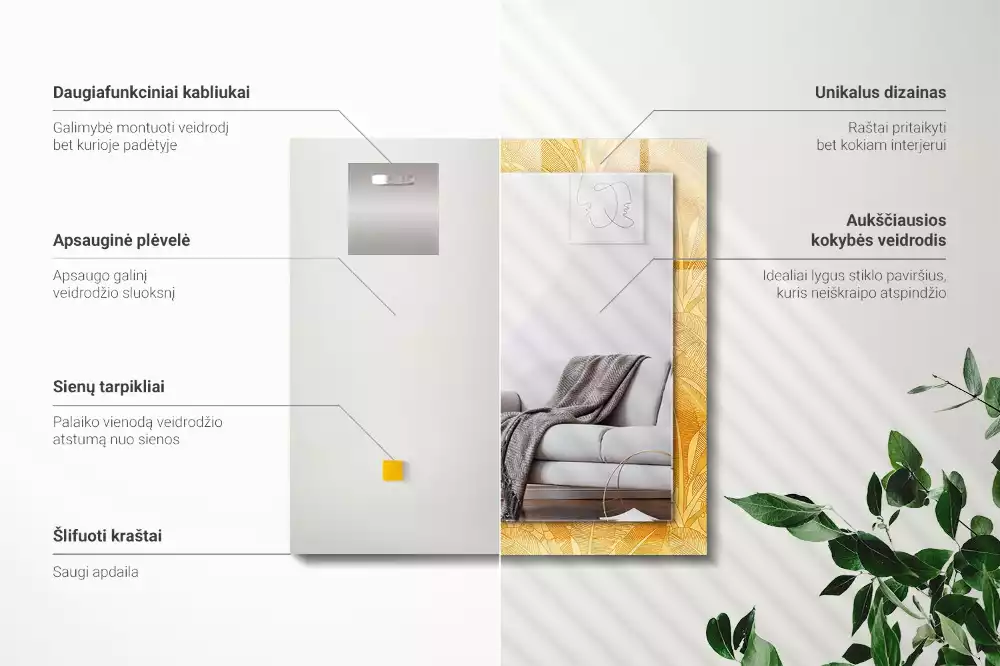 Bedrukte rechthoekige spiegel Bladerenpatroon oranje