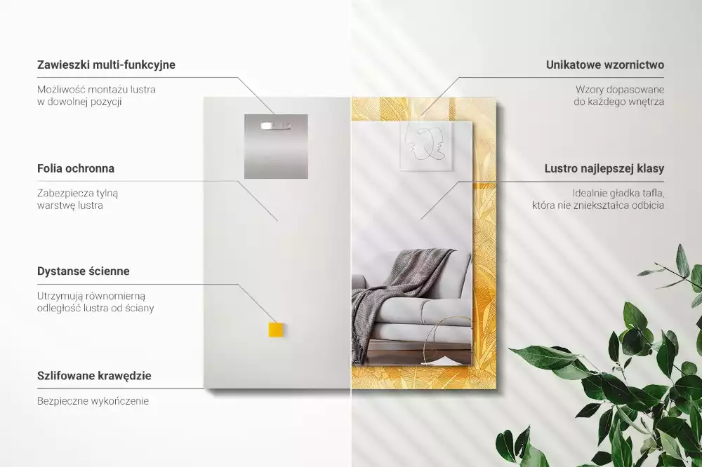 Bedrukte rechthoekige spiegel Bladerenpatroon oranje