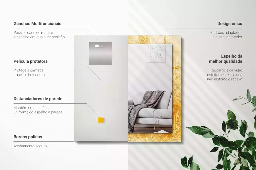 Bedrukte rechthoekige spiegel Bladerenpatroon oranje