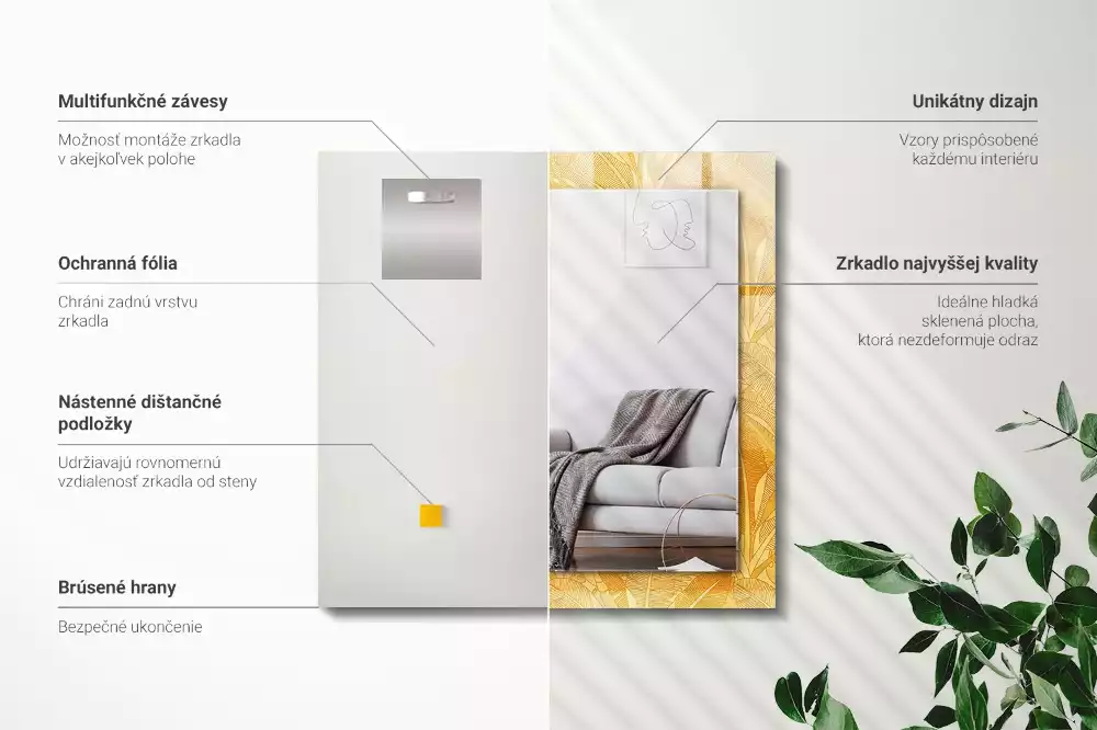 Bedrukte rechthoekige spiegel Bladerenpatroon oranje