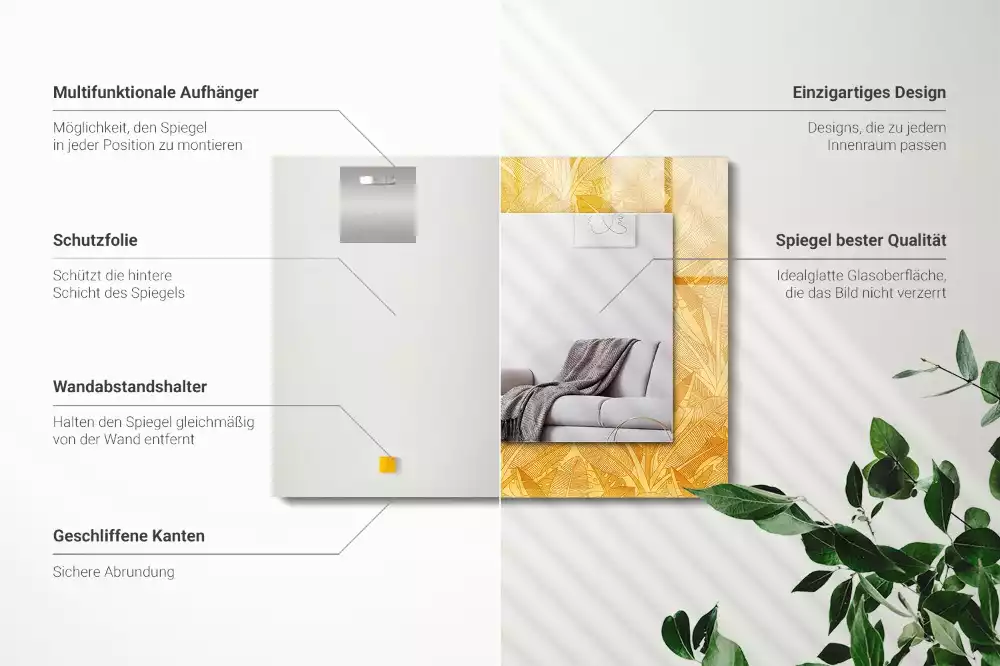 Bedrukte rechthoekige spiegel Bladerenpatroon oranje