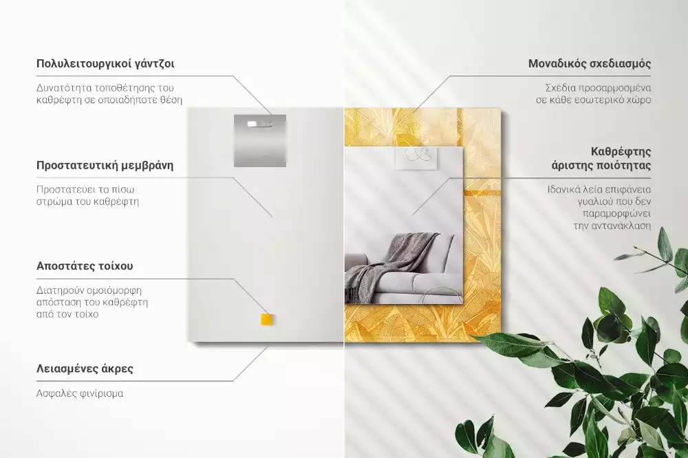 Bedrukte rechthoekige spiegel Bladerenpatroon oranje