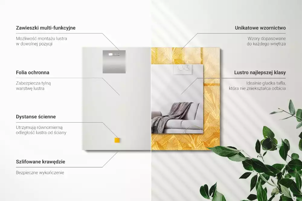 Bedrukte rechthoekige spiegel Bladerenpatroon oranje