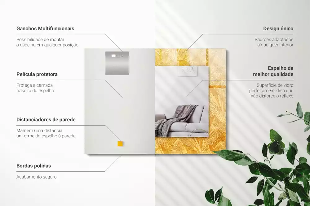 Bedrukte rechthoekige spiegel Bladerenpatroon oranje