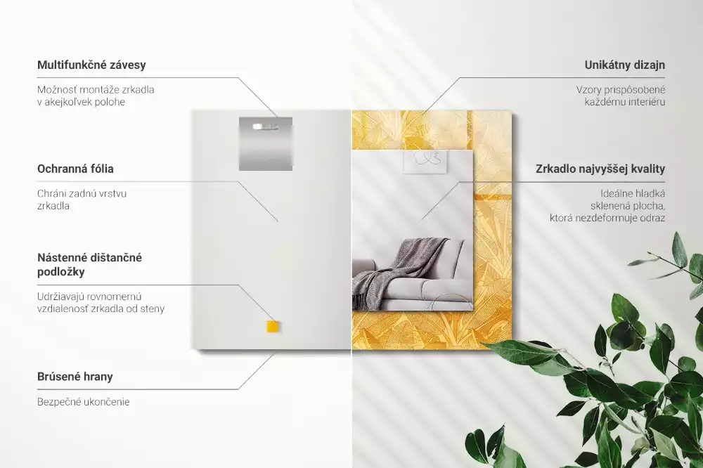 Bedrukte rechthoekige spiegel Bladerenpatroon oranje