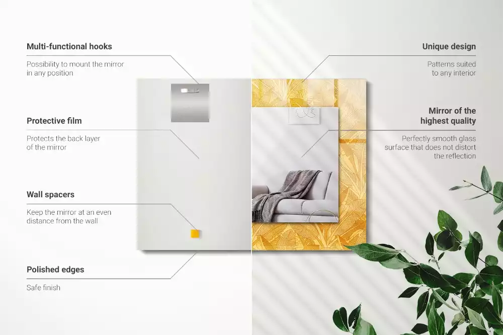 Bedrukte rechthoekige spiegel Bladerenpatroon oranje