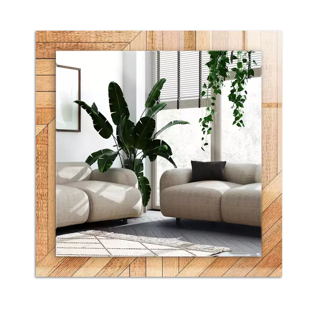 Rechthoekige spiegel met bedrukte lijst Houten parket