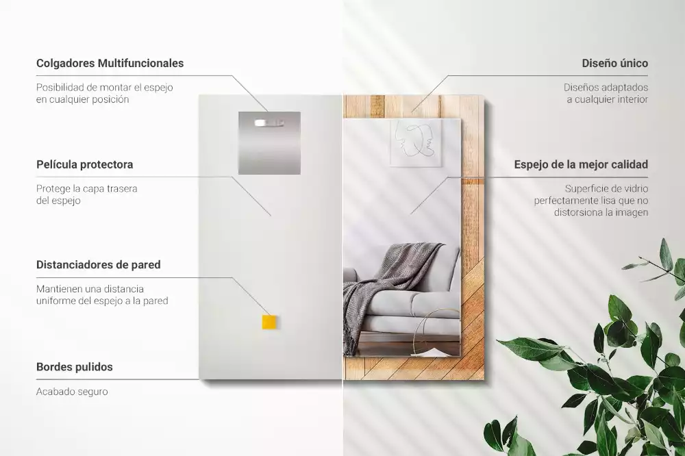 Rechthoekige spiegel met bedrukte lijst Houten parket