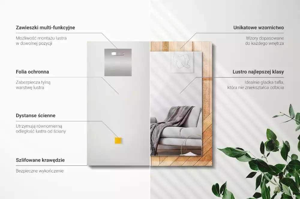 Rechthoekige spiegel met bedrukte lijst Houten parket