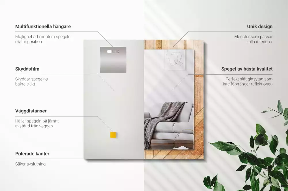 Rechthoekige spiegel met bedrukte lijst Houten parket