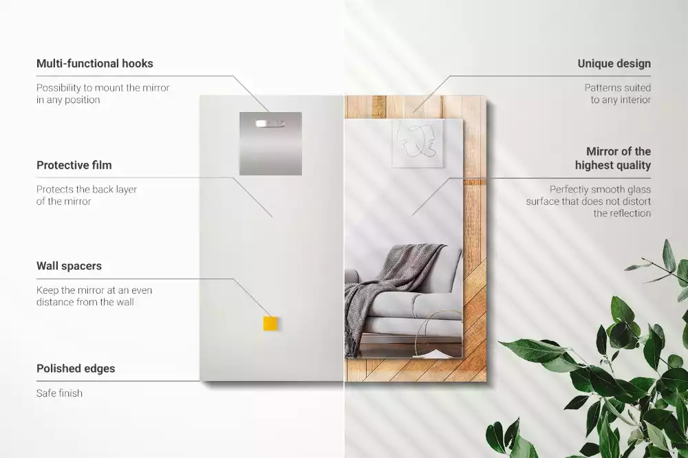 Rechthoekige spiegel met bedrukte lijst Houten parket