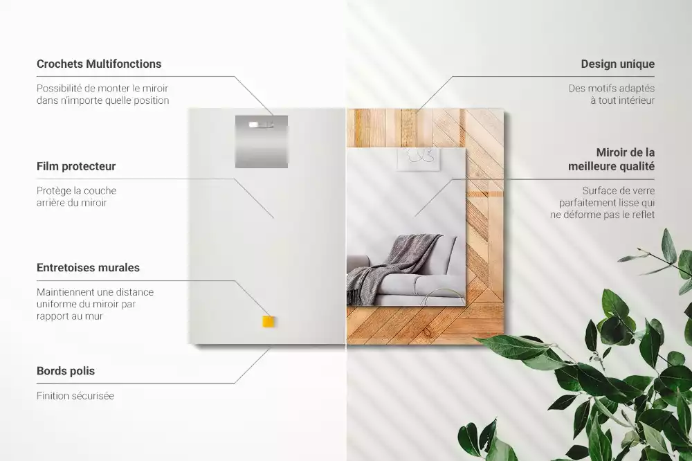 Rechthoekige spiegel met bedrukte lijst Houten parket