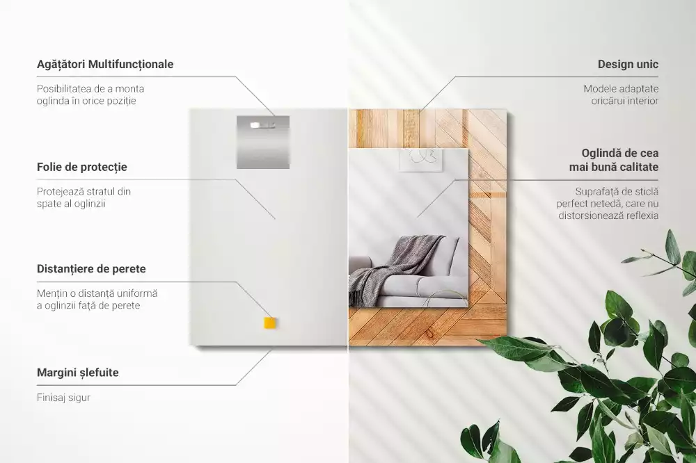 Rechthoekige spiegel met bedrukte lijst Houten parket